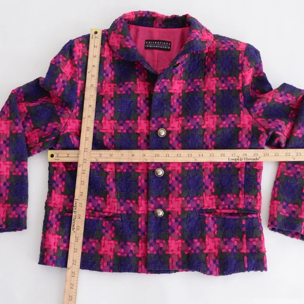 Vintage Collections Purple Pink 25% Wool Cross Plaid Houndstooth Blazer 12 - Picture 4 of 14